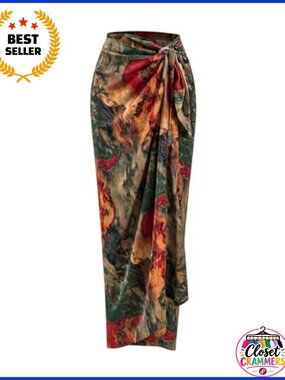 Women's Wrap Maxi Skirt Twist Knot High Waisted Split Hem Long Skirt